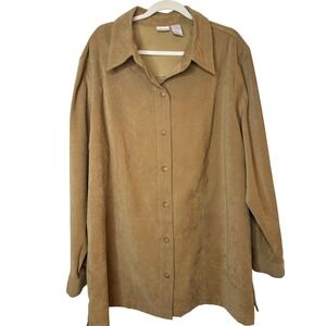 Cherokee Faux Suede Button Down Women 20W Tan Excellent Long Sleeve Shacket